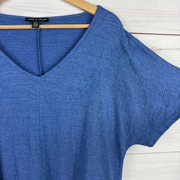 Cable & Gauge Blue Tie Knot Short Sleeve Blouse Size Large - Picture 2 of 7